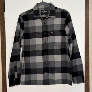 HOLLISTER Plaid Flannel Button Up Shirt XS Gray Black